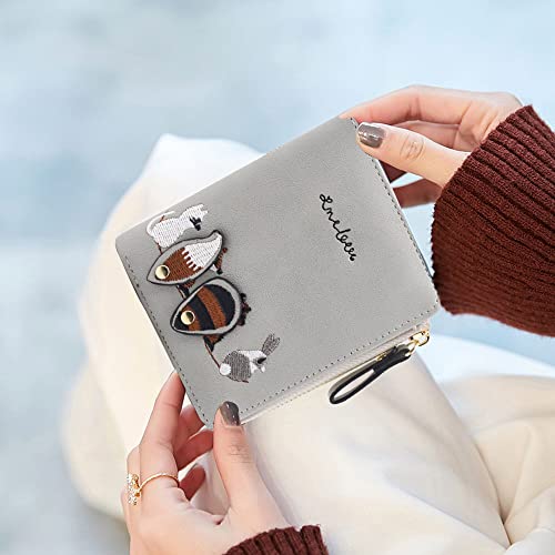 PALAY® Small Wallets for Women Cute Mini Animals Embroidery Short Card Holder Billfold Leather Purse Gift for Girls Grey 2 PCS PALAY® Small Wallets for Women Cute Mini Animals Embroidery Short Card Holder Billfold Leather Purse Gift for Girls Grey 2 PCS